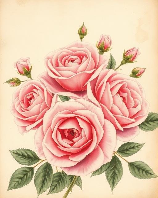 Arte vintage floral com rosas